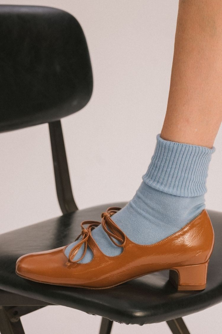 Tan Patent Leather Bow Detailed Chunky Heels [Pre Order]