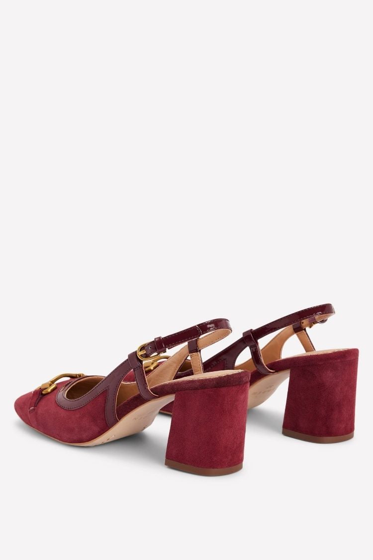 Scarpe con tacco a blocco slingback in pelle scamosciata bordeaux [Pre-ordine] 