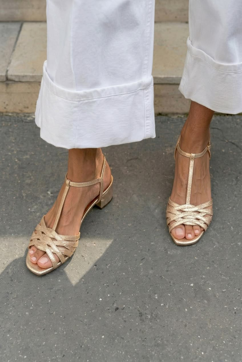 Crisscross T-Strap Open Toe Low Block Sandals [Pre Order]