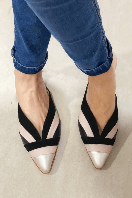 Velvet Accent Colorblock Pointed Toe Flats [Pre Order]