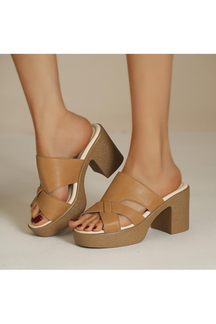 Sandali casual con tacco, punta tonda, tinta unita, con ritaglio irregolare