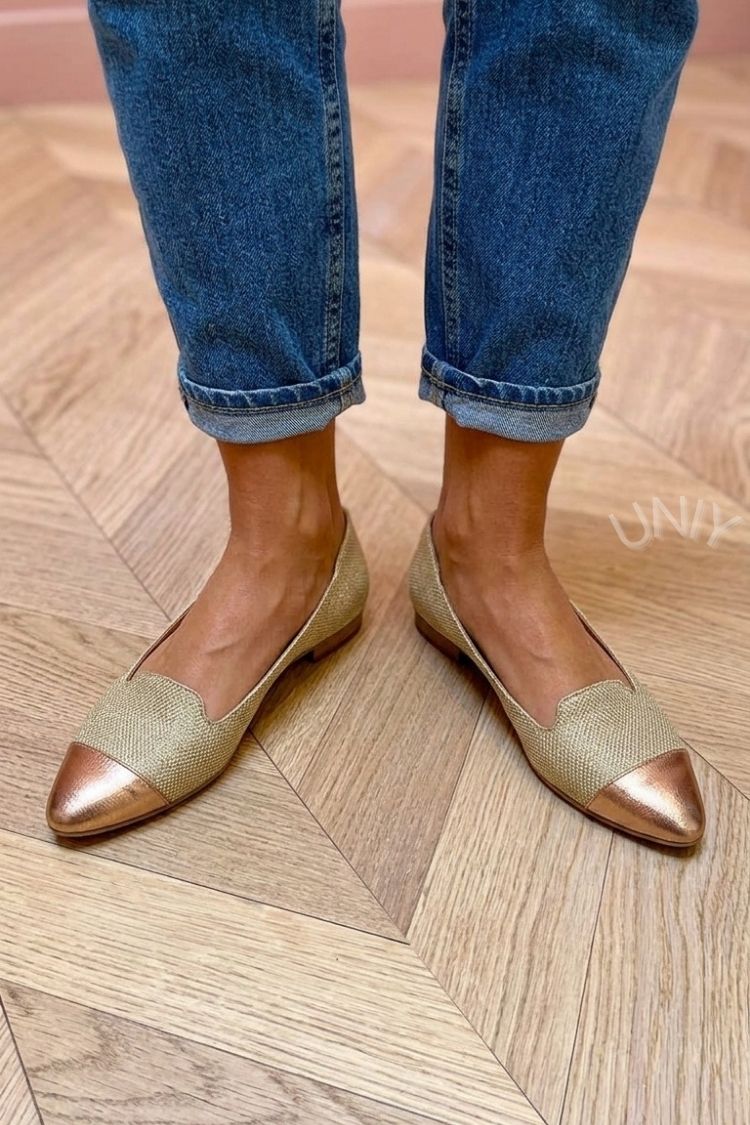 Chic Rose Gold Cap Toe Woven Pointed Toe Flats [Pre Order]