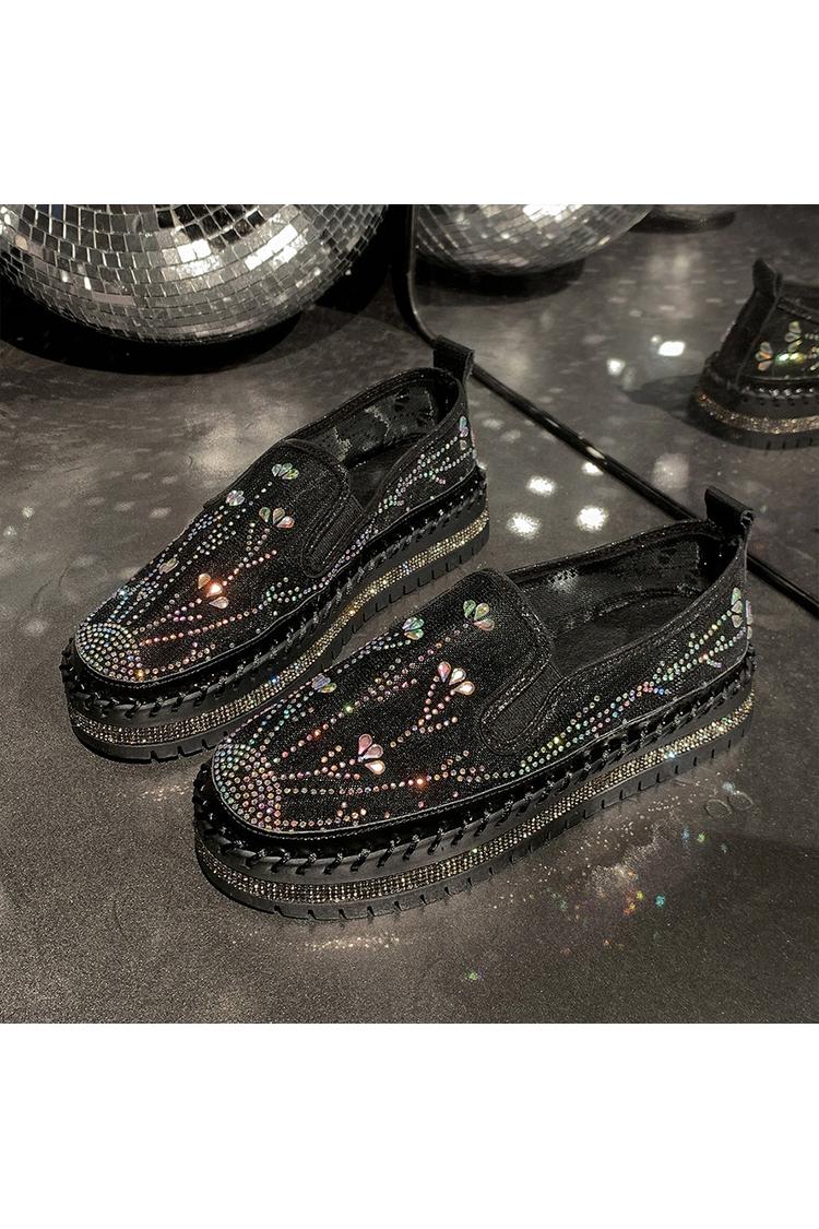 Mesh Strass Dekor Atmungsaktive Runde Zehen Freizeit Plateauschuhe