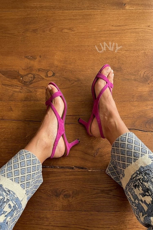 Magenta Suede Cross Strap Slingback Stiletto Sandals [Pre Order]