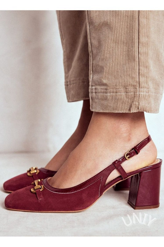 Scarpe con tacco a blocco slingback in pelle scamosciata bordeaux [Pre-ordine] 