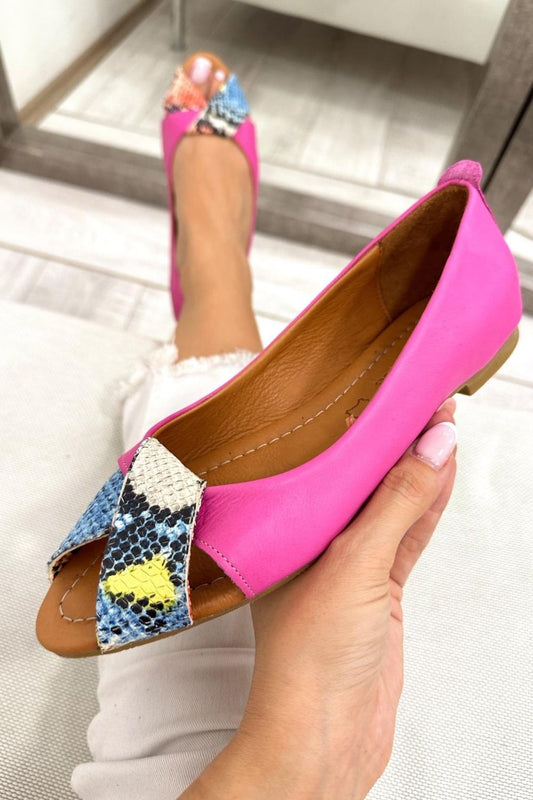 Ballerines à bout ouvert imprimé serpent colorblock [Précommande]