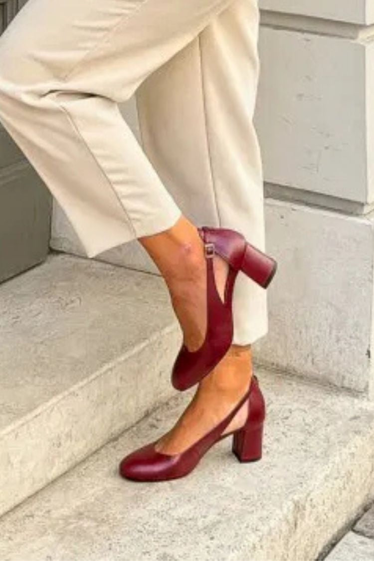 Solid Color Round Toe Ankle Strap Block Heel Pumps [Pre Order]