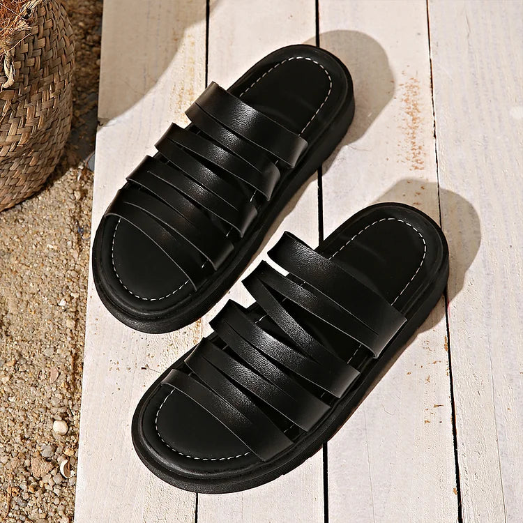 Cutout Straps Round Toe Outdoor Casual Platform Slippers