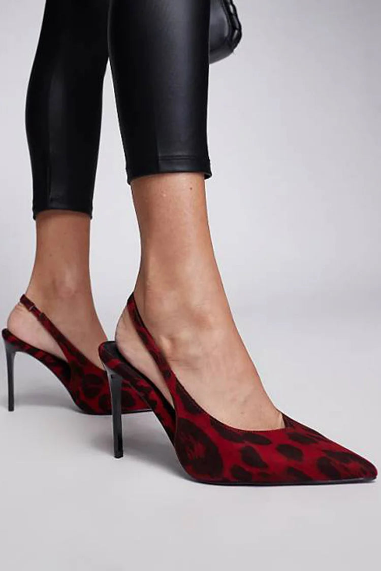 Slingback a punta con stampa leopardata Tacchi a spillo bordeaux [Pre Order]