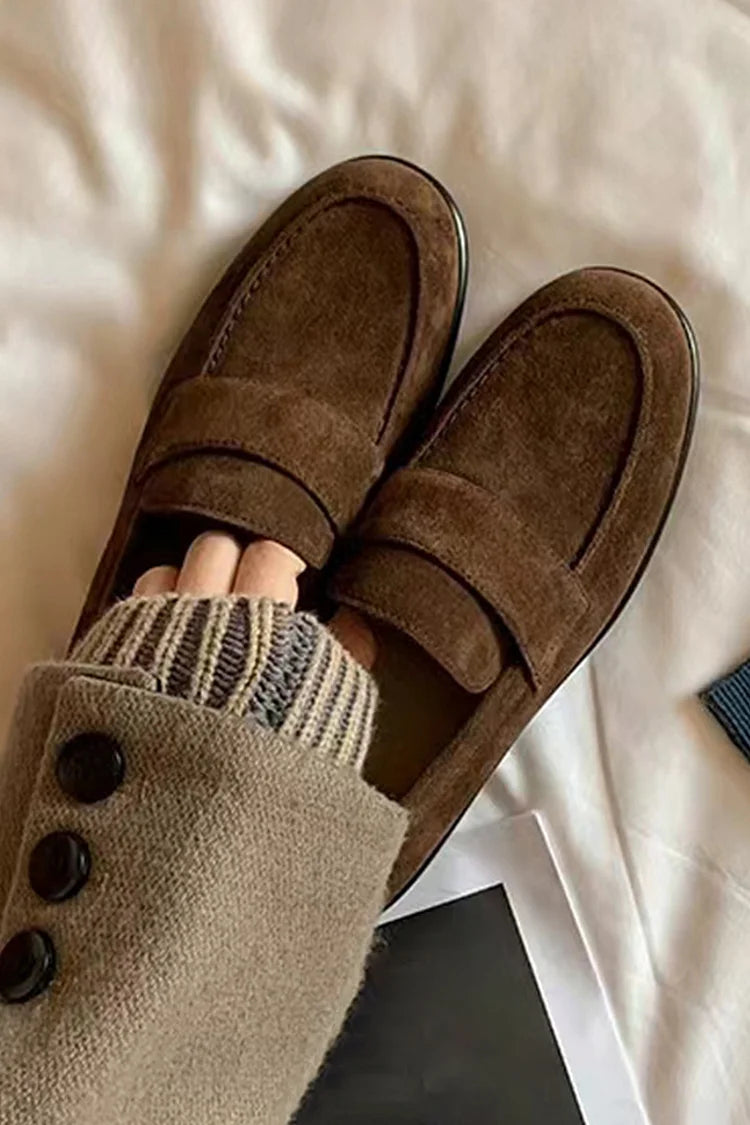 Solid Color Patchwork Round Toe Slip On Casual Loafers