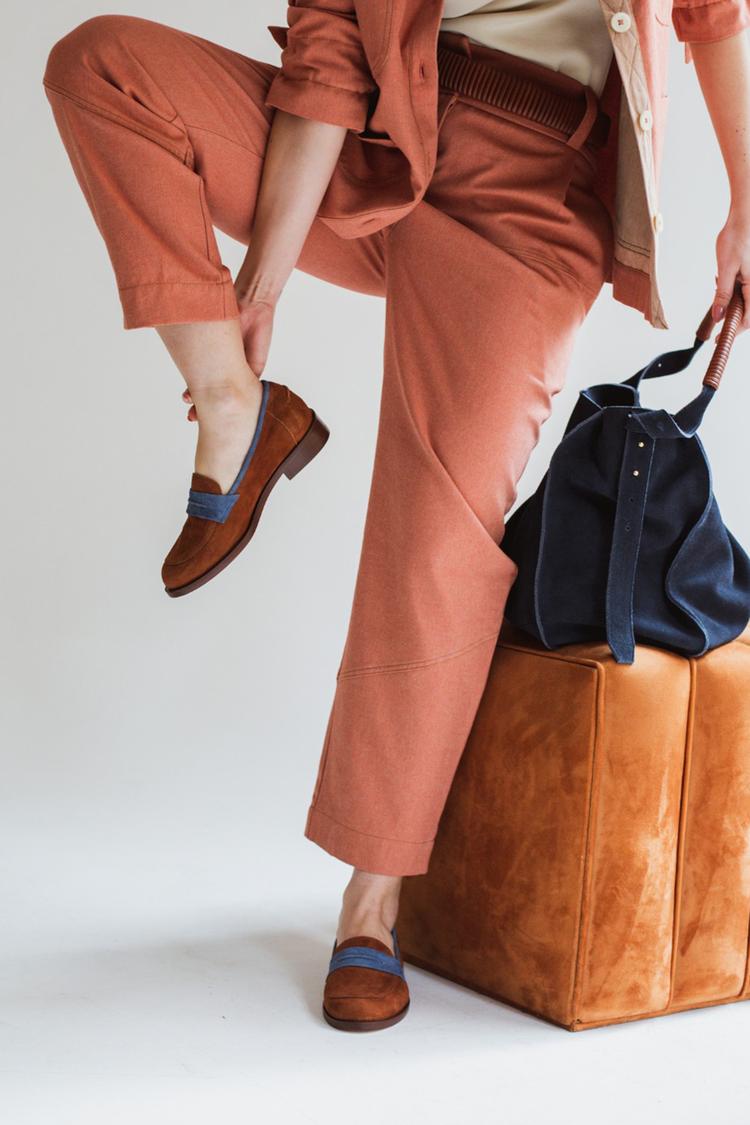 Colorblock Riemen Patchwork Rundzehen Braune Loafers [Vorbestellung]