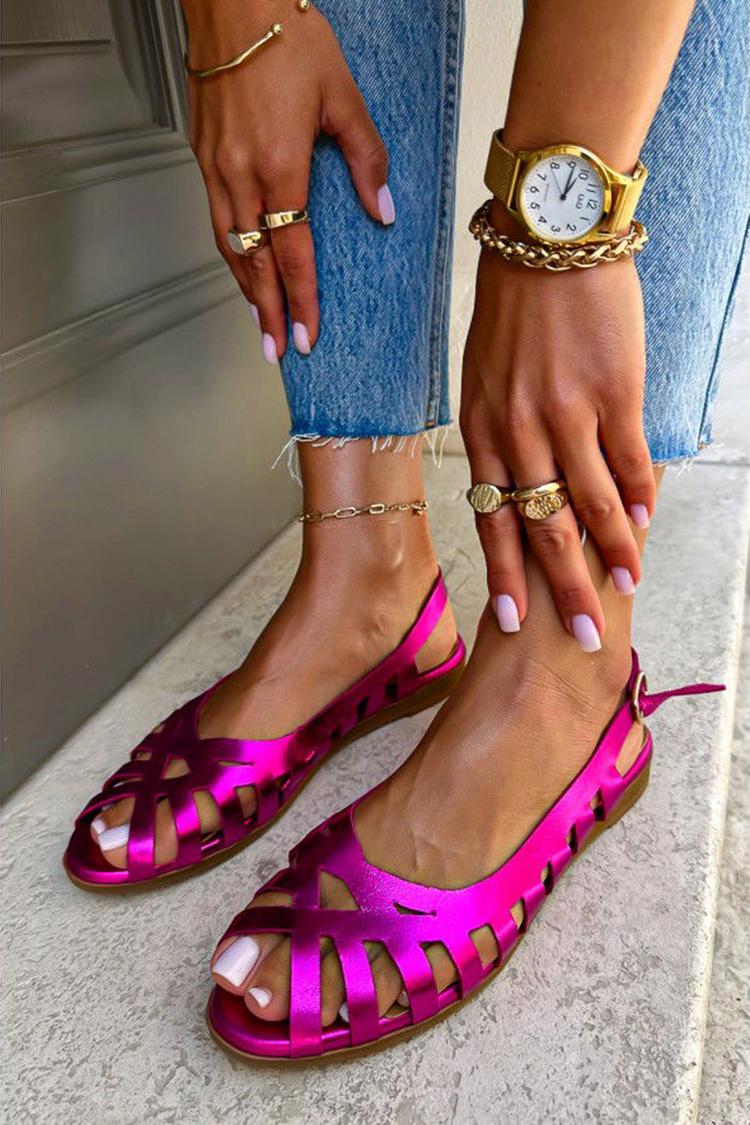Sandali fucsia con punta aperta e traforata e lucentezza metallizzata [Pre-ordine]