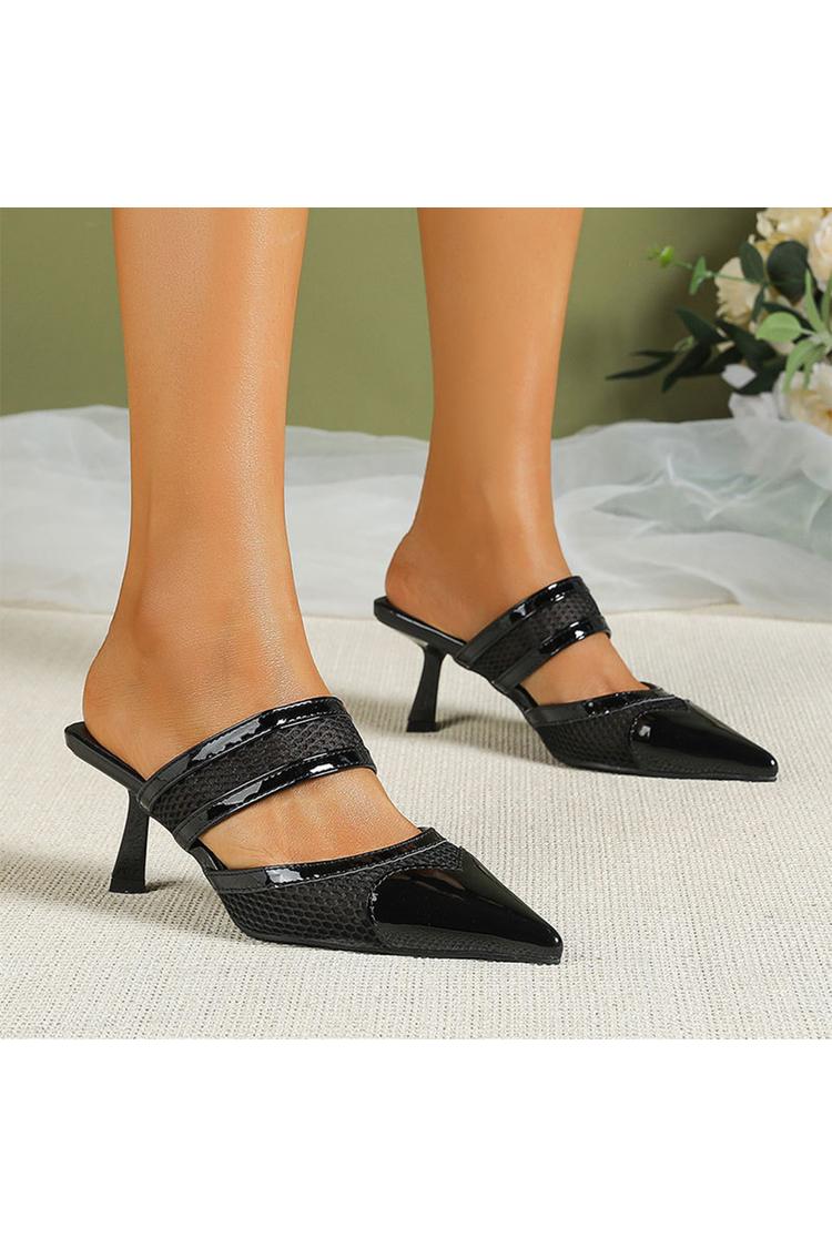 Hollow Out Mesh Patchwork Pointed Toe Elegant Stiletto Heels