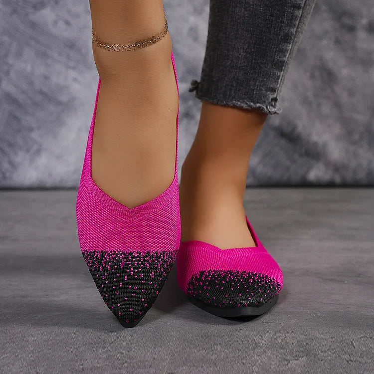 Ballerine traspiranti con punta affilata e lavorazione a maglia colorblock