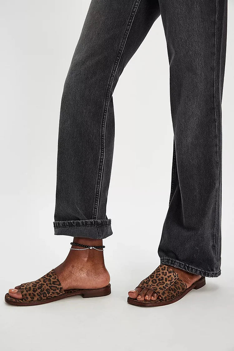 Leopard Print Patchwork Quadratische Zehen Braune Hausschuhe [Vorbestellung]