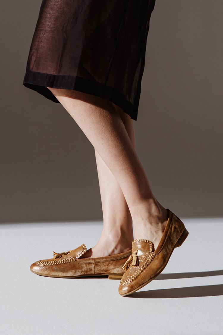 Quasten Dekor Naht Detail Rund Zehen Braun Loafers [Vorbestellung]