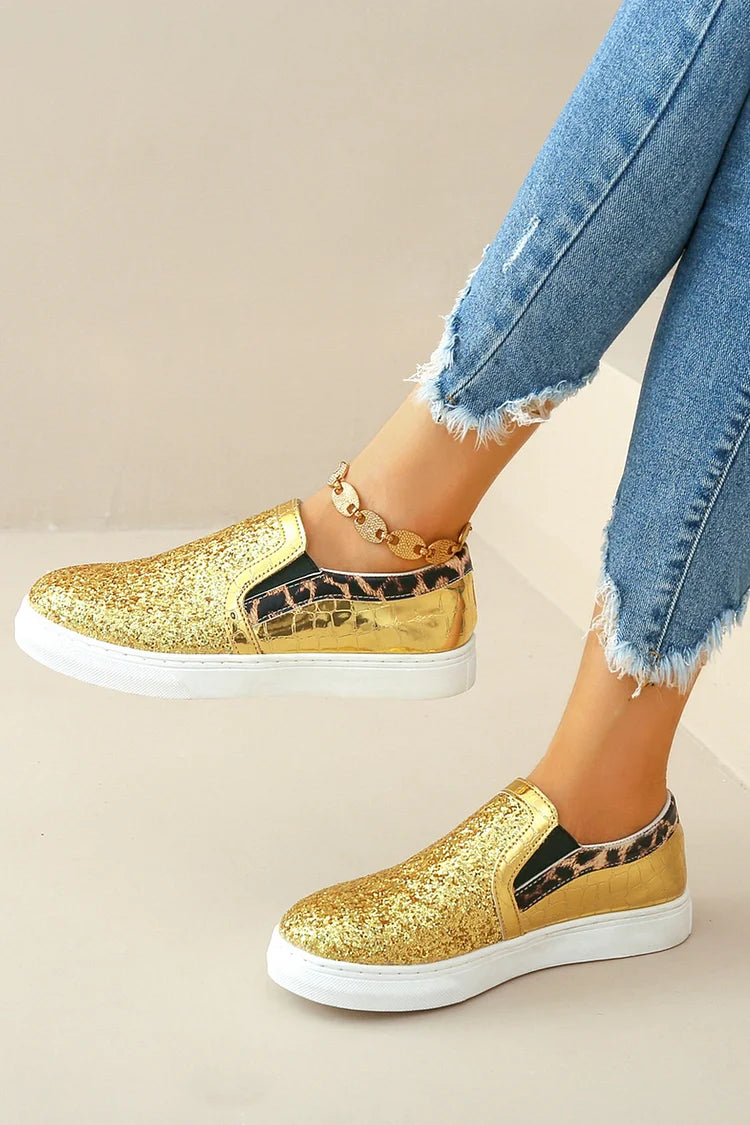 Błyszczące mokasyny z okrągłym noskiem, wzór w cętki lamparta, patchworkowe, codzienne