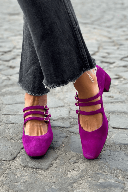 Multi Straps Buckle Square Toe Purple Chunky Heels(2 colors)