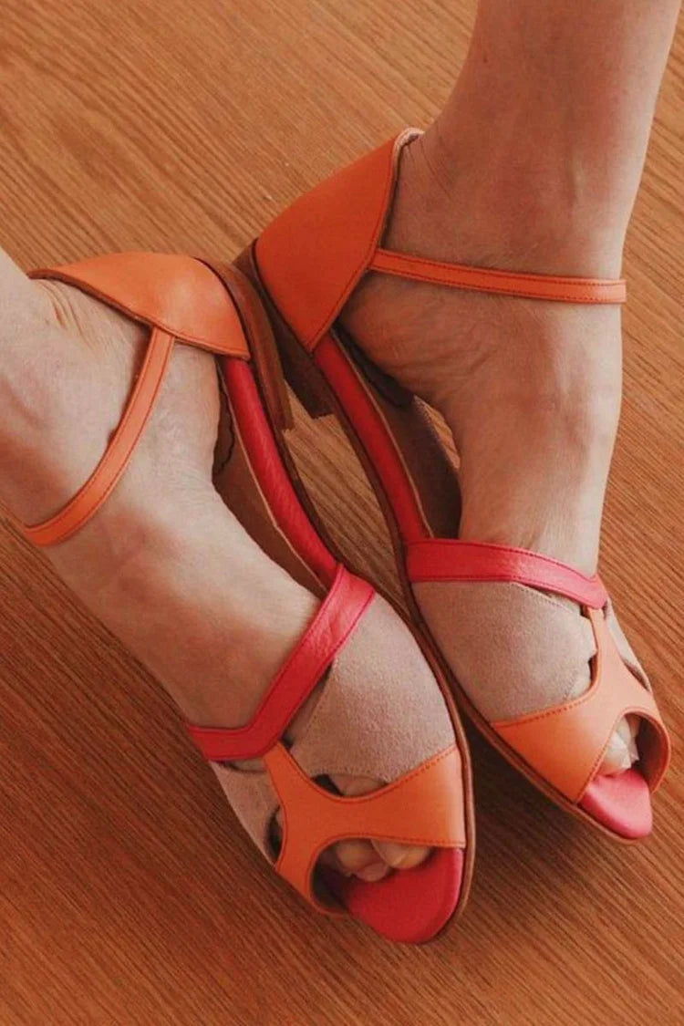 Sandálias Colorblock Peep Toe ocas laranja [Pre Order]