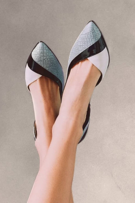 Colorblock Snake Print Cut-Out Pointy Flats [Pre Order]