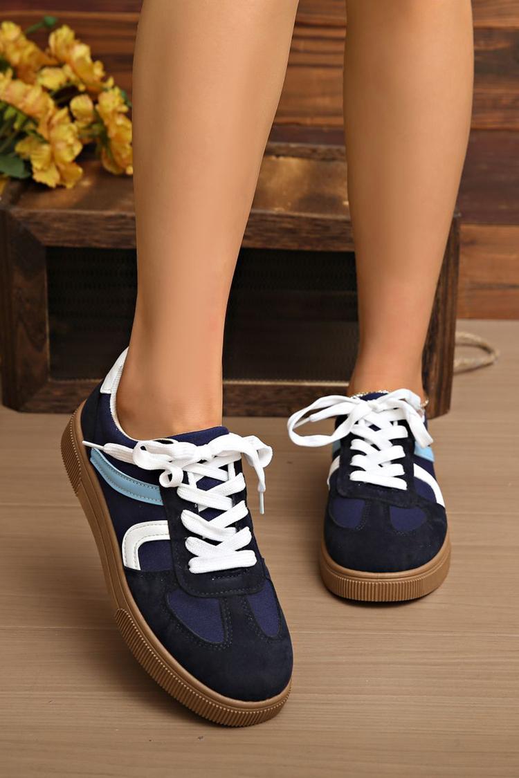 Sneakers casual con punta tonda, lacci, patchwork colorblock 