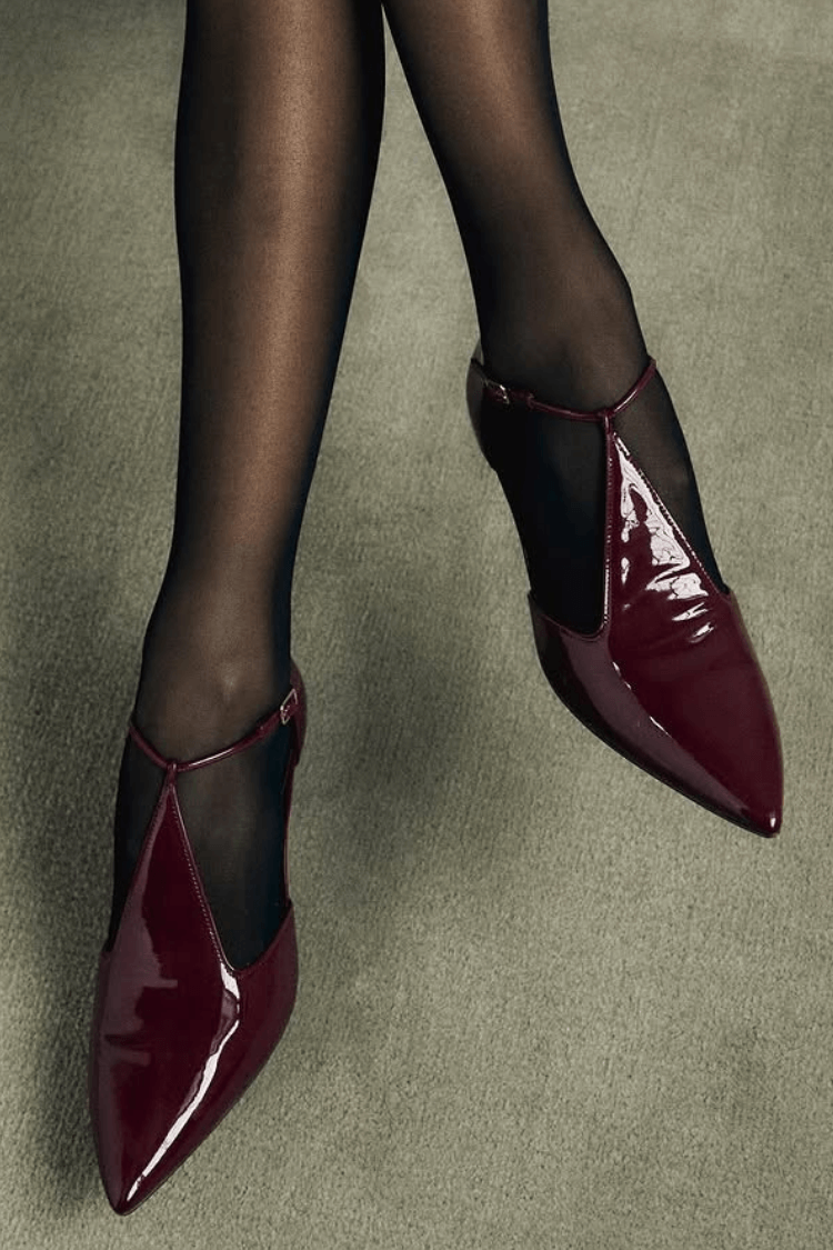 Glossy Patent Pointed Toe Strappy Burgundy Heels [Pre Order]