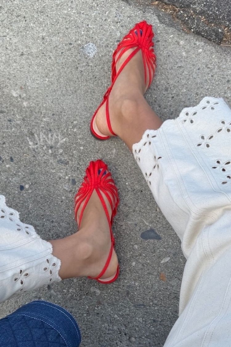 Chique rode multi-riem puntige slingback platte sandalen [Pre Order]