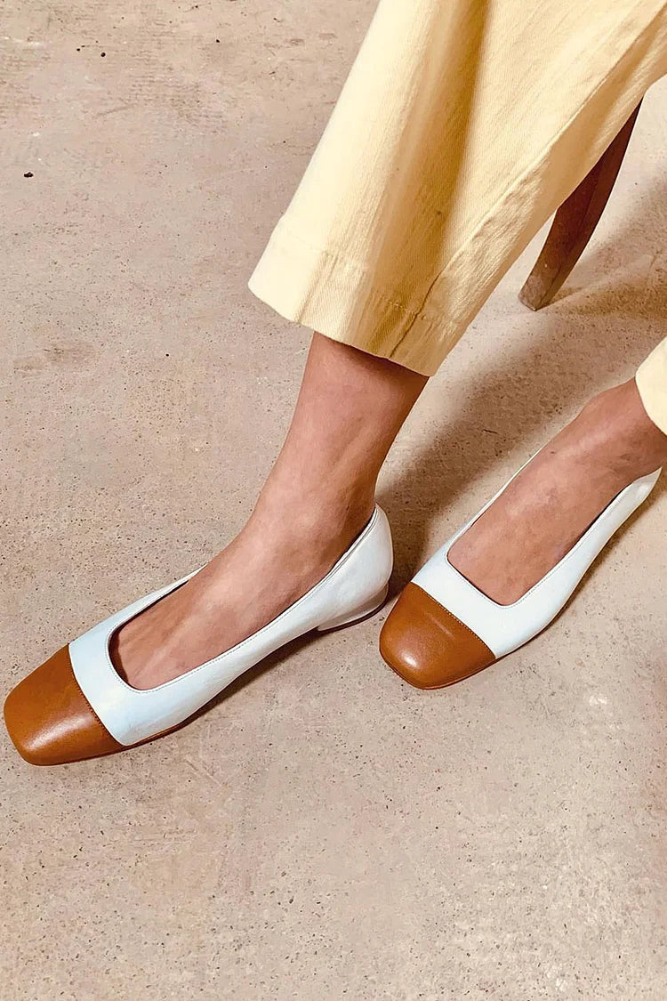 Colorblock-Slip-On-Schuhe mit quadratischer Zehenpartie in Weiß