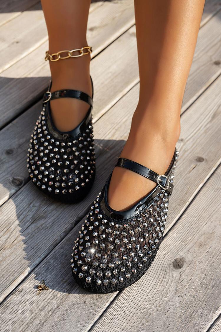 Fivela de Correia no Peito do Pé para Decoração de Perfuração a Quente Sapatilhas de Malha com Biqueira Redonda