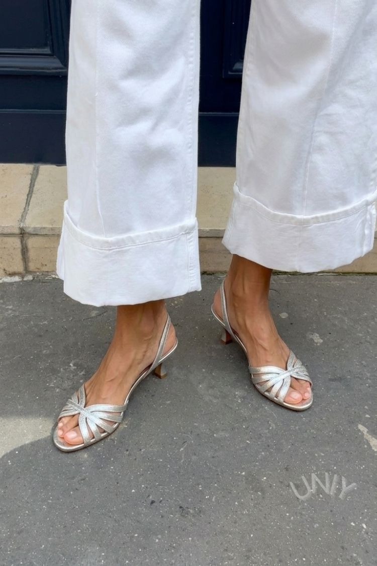 Silver Metallic Cross Strap Slingback Kitten Heel Sandals [Pre Order]