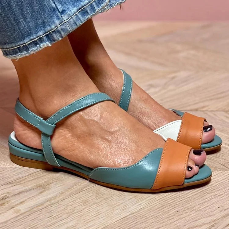 Sandálias acolchoadas Peep Toe com alça slingback em bloco colorido