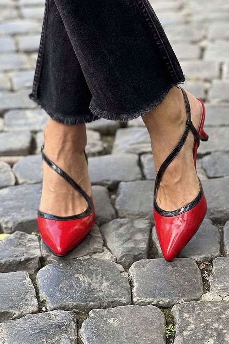 Colorblock Patent Leather Pointed Toe Slingback Heels [Pre Order]