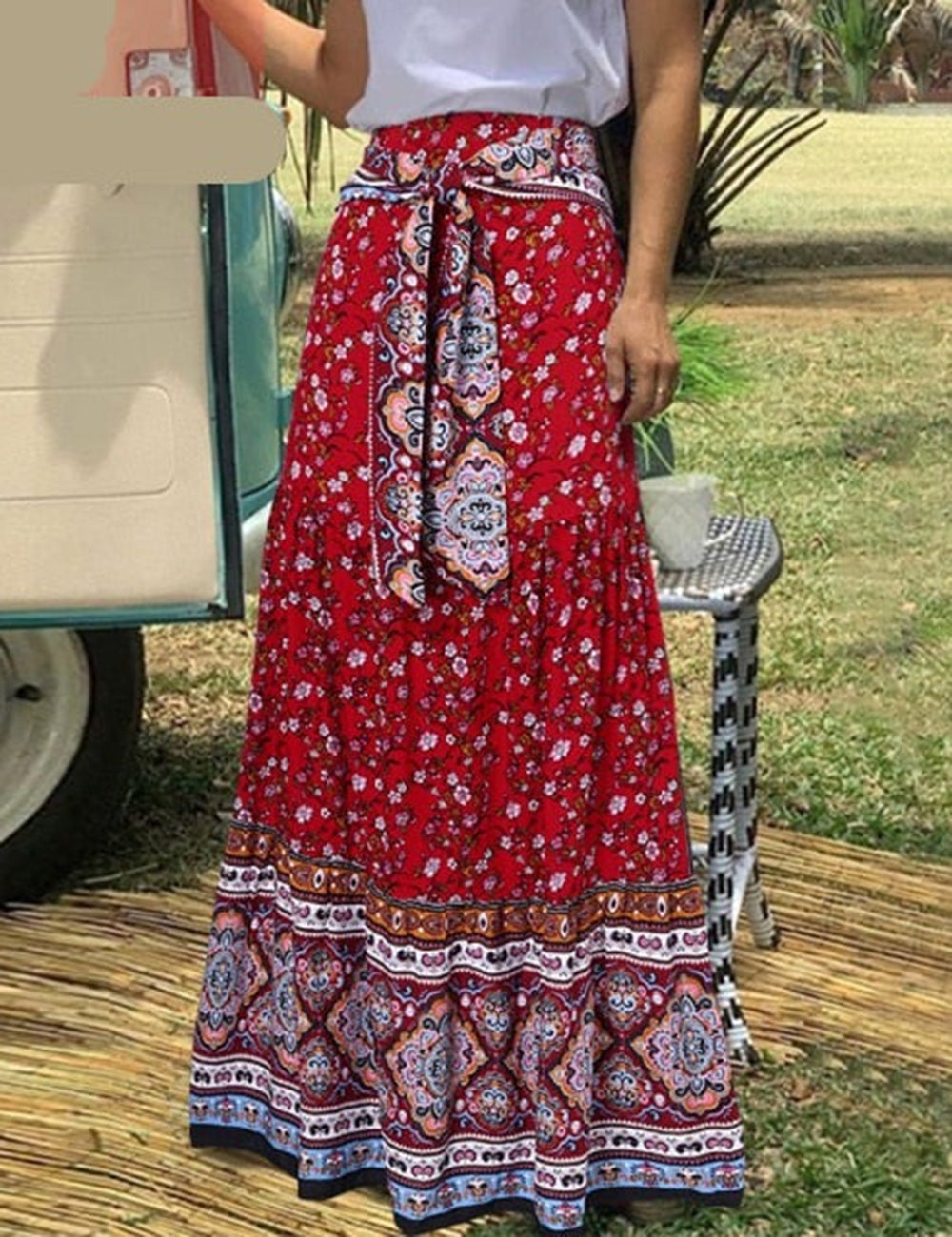 Flowers Boho Chic Print Maxi Skirt