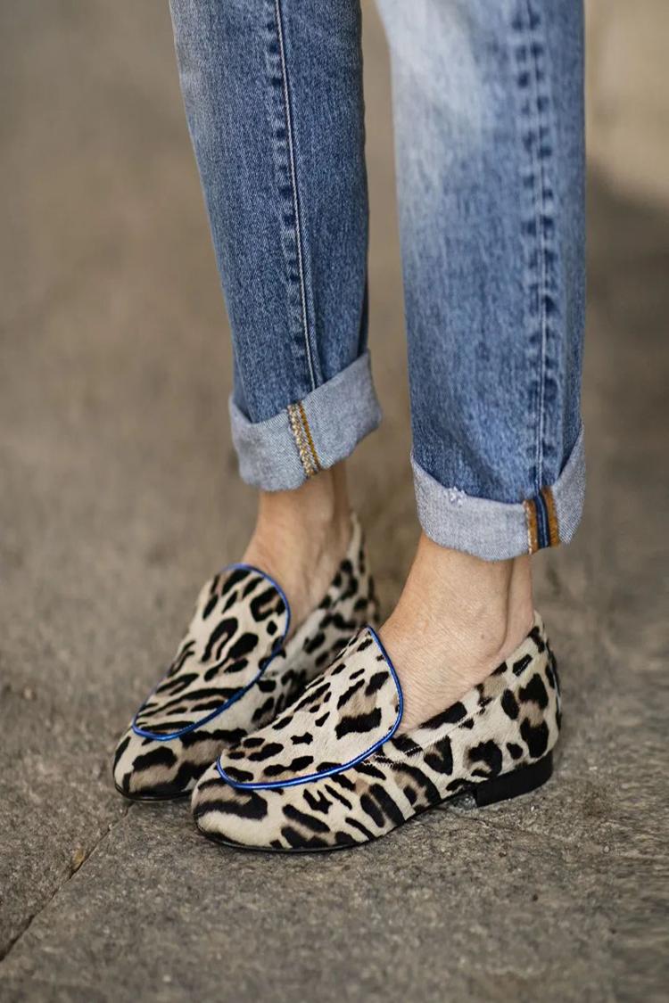 Leopard Print Faux Suede Binding Casual Loafers