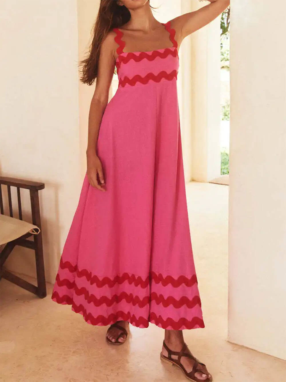 Square Neck Strap Maxi Dress