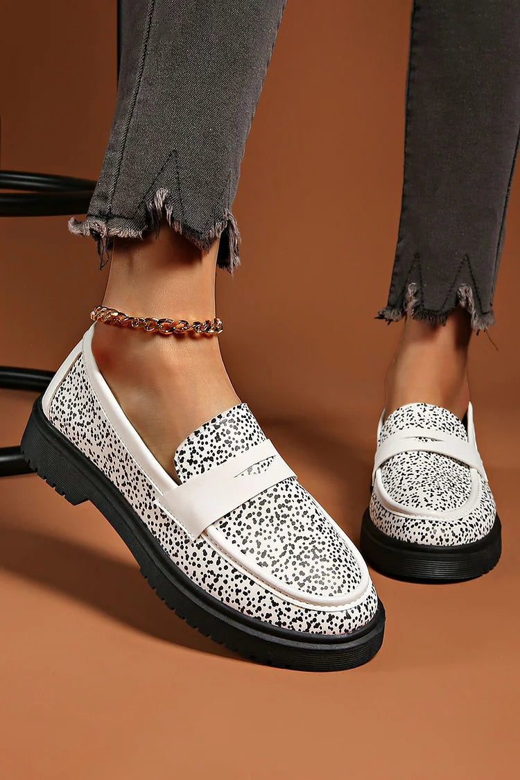 Colorblock Leopard Print Patchwork Round Toe Casual Loafers