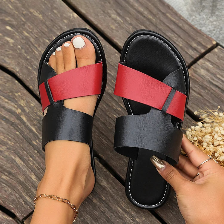 Colorblock Patchwork Cutout Open Toe Casual Beach Slippers
