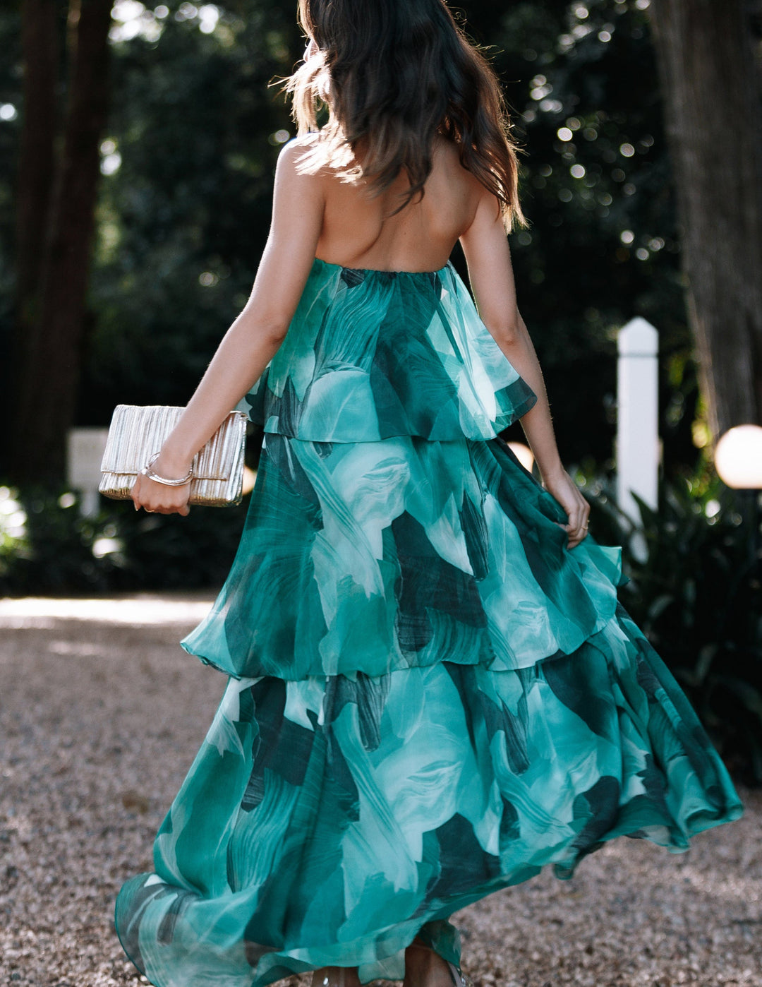 Calista Green Bloom Strapless Tiered Maxi Dress