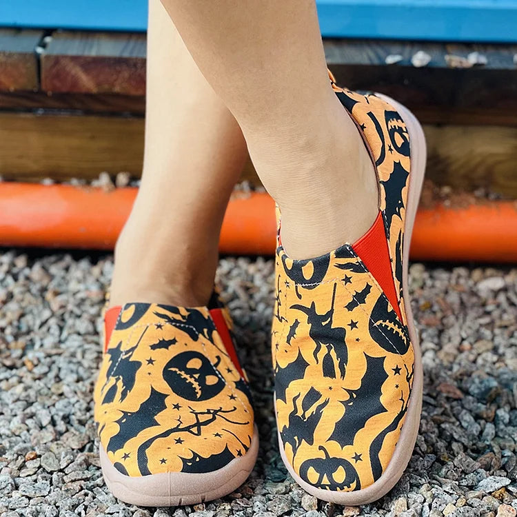 Halloween Horror Pumpkin Skull Bat Print Color Matching Loafers