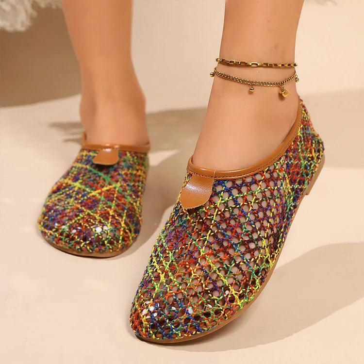 Zapatos planos casuales de punta redonda con rejilla hueca multicolor 