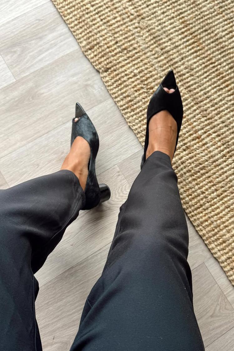 Scarpe con tacco largo e punta aperta, nere, tinta unita [Pre-ordine]