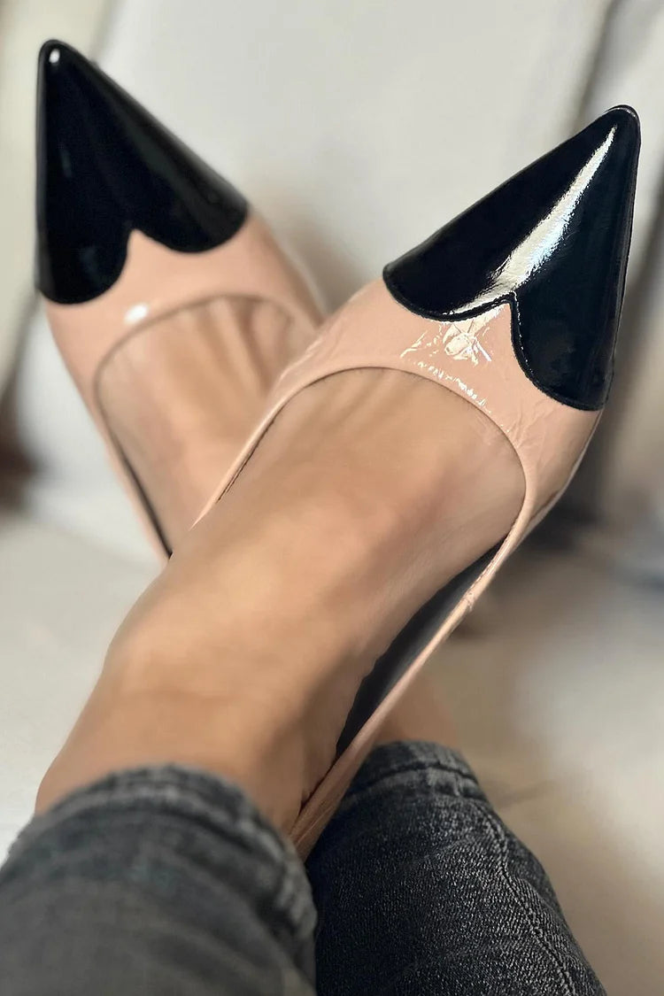 Pointed Toe Colorblock Elegant Nude Kitten Heels [Pre Order]