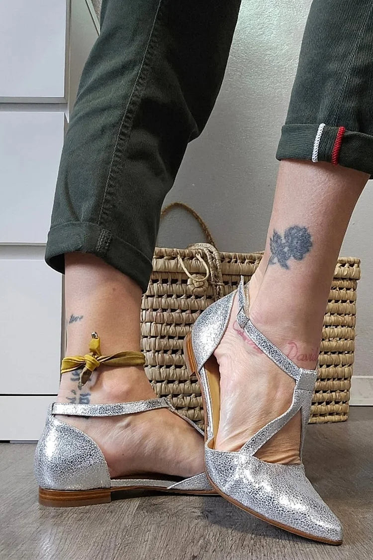 Metallic Sheen Cutout Pointed Toe Silver Flats [Pre Order]