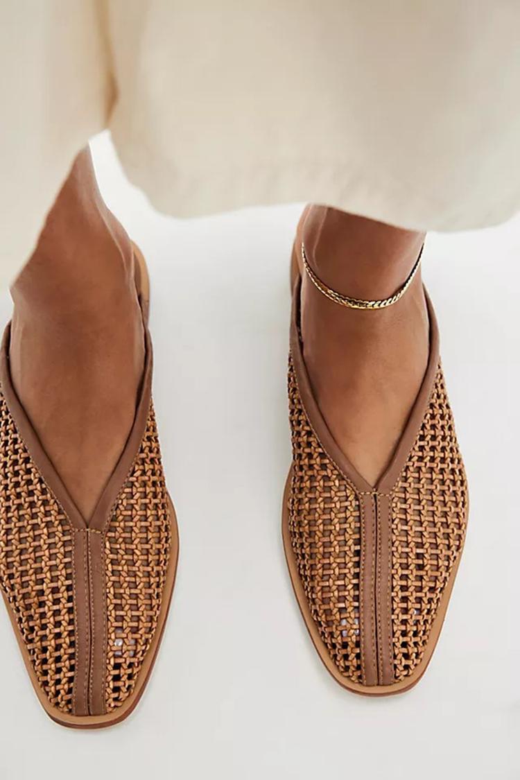 Mules casual marroni con punta quadrata e motivo patchwork traforato [Pre-ordine] 