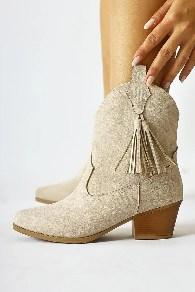 Stivaletti beige con nappe in tinta unita patchwork [Pre-ordine] 