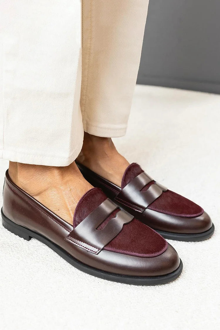 Patchwork Casual Round Toe Burgundy Loafers [Pre Order]