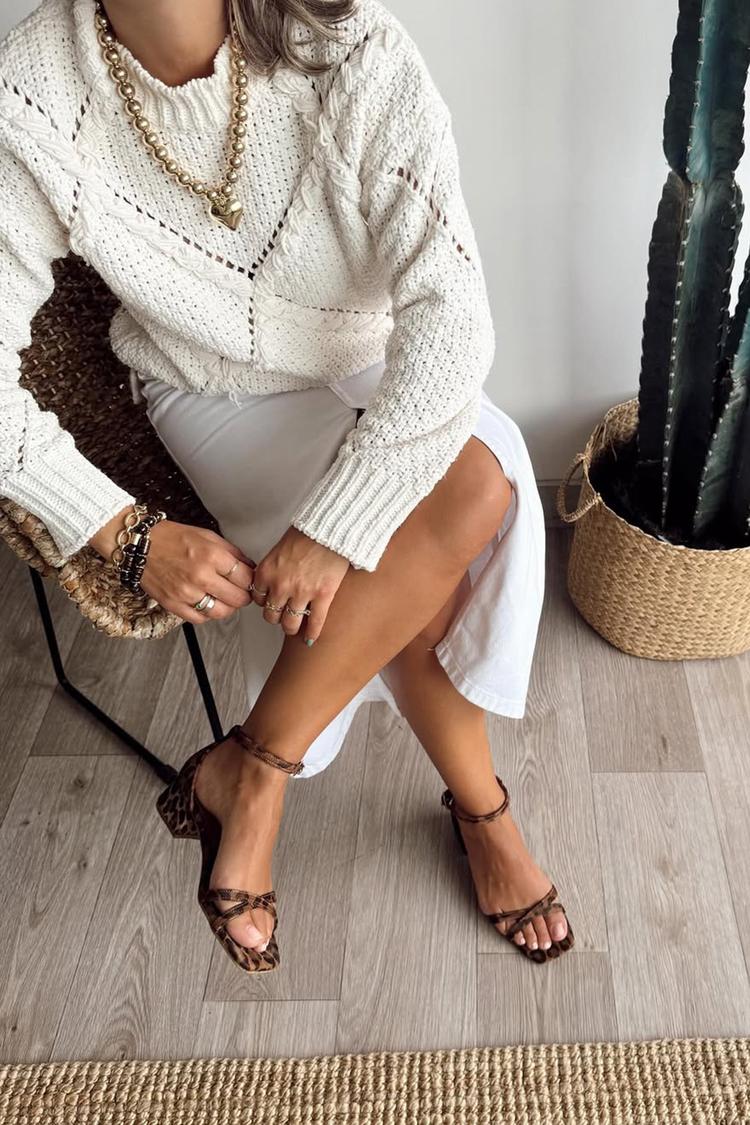 Scarpe con tacco grosso marroni, punta quadrata, cinturino alla caviglia con fibbia e stampa leopardata [Pre-ordine]