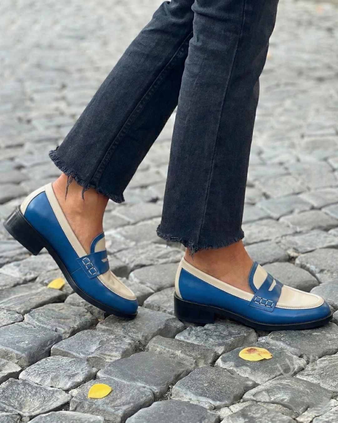 Mocassins Versáteis Azul com Bloco de Salto Baixo e Detalhe Colorblock [Pré-venda]