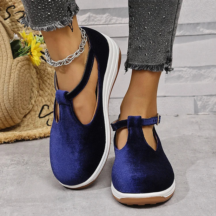 Einfarbige T-Riemen Schnalle Runde Zehen Freizeit Sandalen