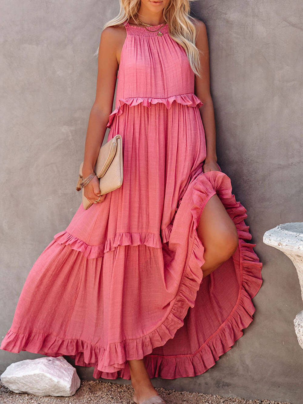 Irregular Cake Sleeveless Maxi Dress